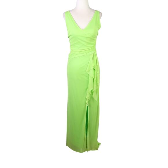 Vintage 90s Zum Zum Lime Green Draped Long Maxi Prom Dress 4 - Picture 1 of 8